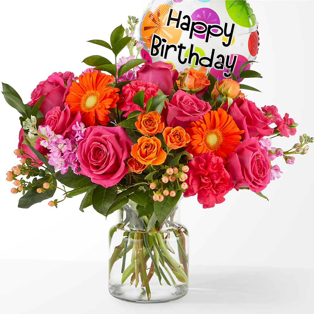 Fiesta Bouquet with Birthday Balloon – Fleuristerie Marie-chantal, Shawinigan PQ