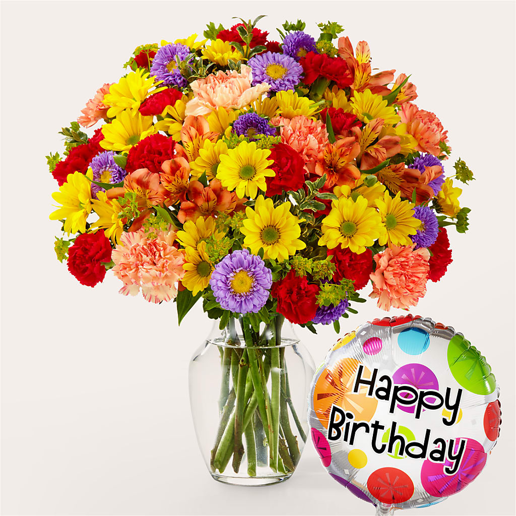 Kaleidoscope Bouquet with Birthday Balloon – Fleuristerie Marie-chantal, Shawinigan PQ