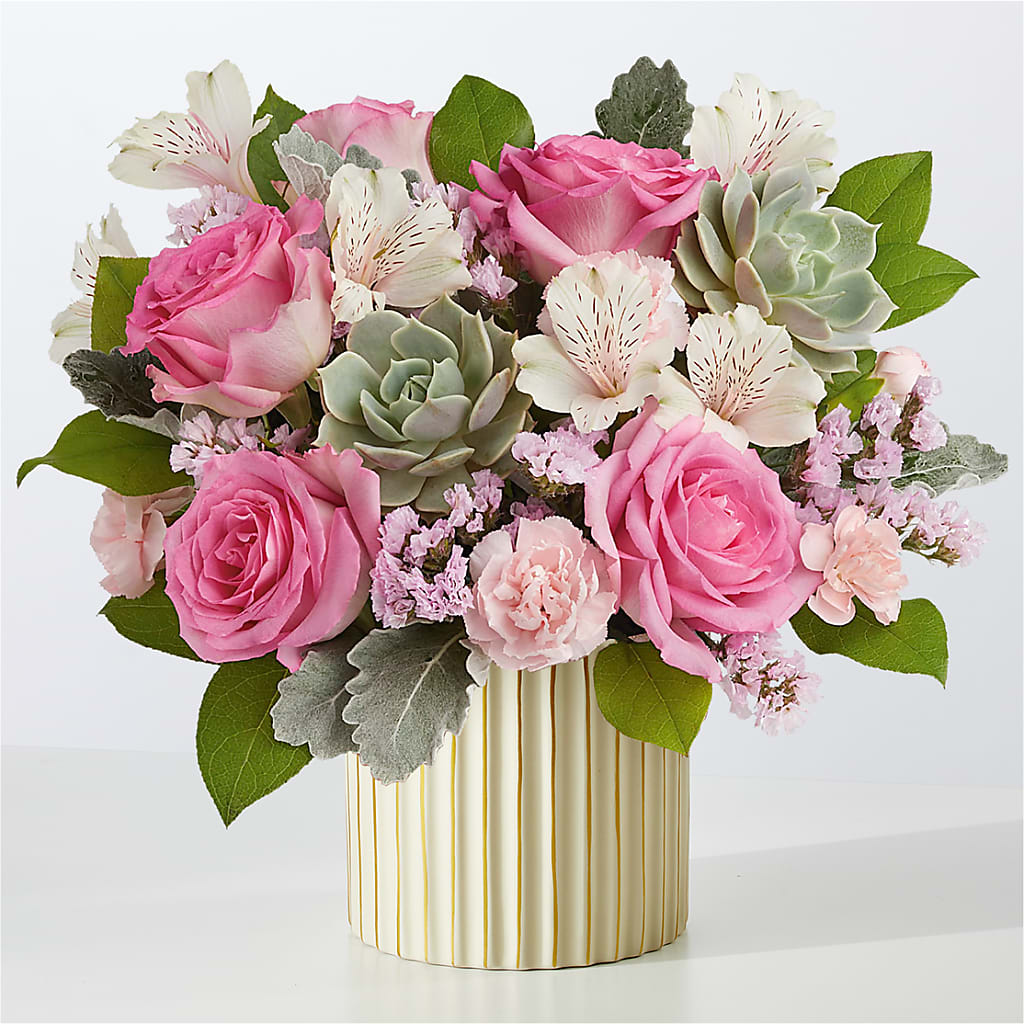 Dusty Rose Bouquet with Ivory Vase – Fleuristerie Marie-chantal, Shawinigan PQ