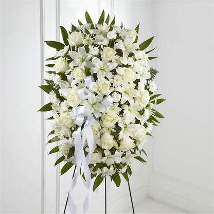 Bouquet de fleurs exquis hommage - Ruban blanc